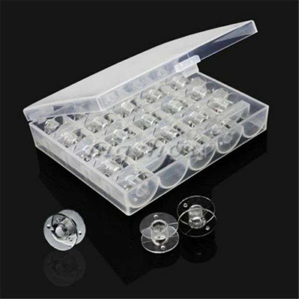 

25pcs clear plastic sewing machine bobbins spools empty bobbins spools with storage case box for home sewing accessories tools, Black