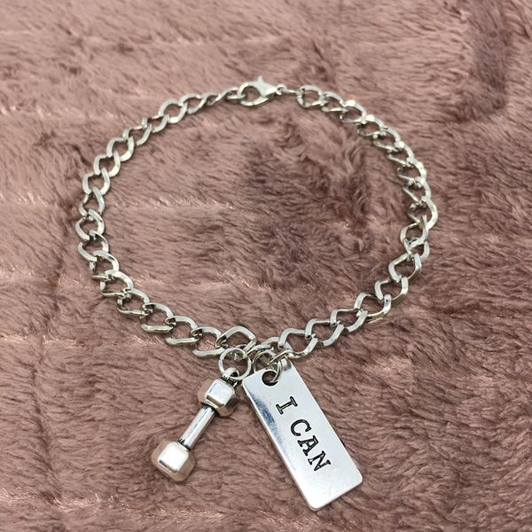 

горячая старинное серебро гантели письмо тэг браслет вера сила спорт вера фитнес браслет сплава женщины мужчины ювелирный подарок, Black