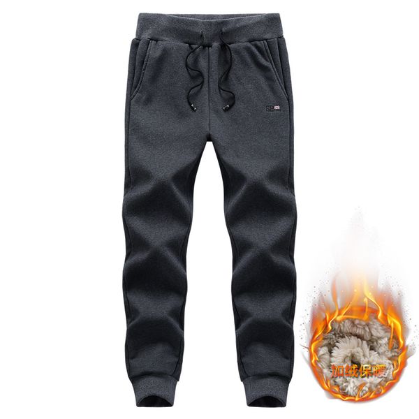 

mens thicken 5xl winter warm cotton sweatpants casual sportswear fleece inside joggers men embroidery pocket trousers, Black