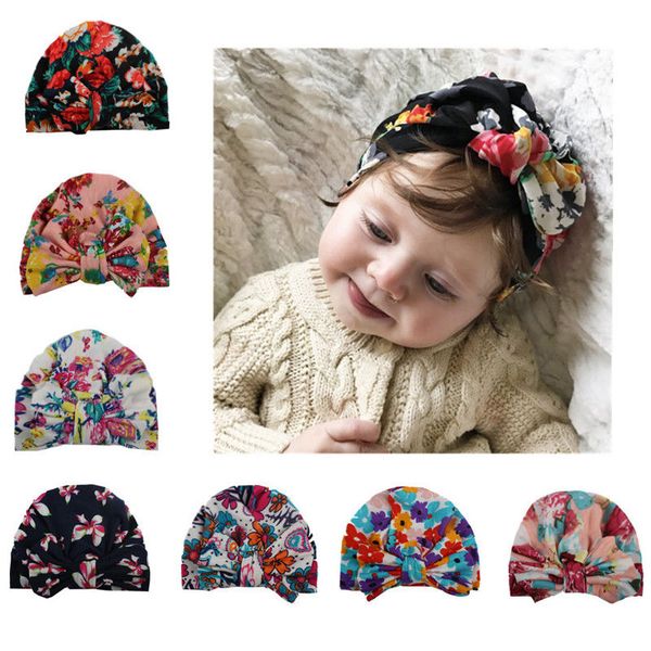 

2019 cute newborn baby girls toddler floral hospital cap infant comfy bowknot beanie hat, Yellow