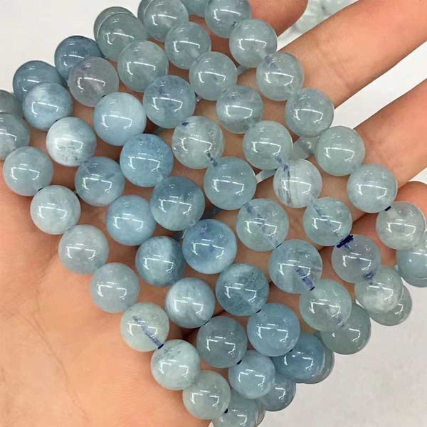 

genuine aquamarine bracelet gemstone 6/8/10/12mm natural stone strand yoga bracelets charm jewelry gifts for women men lovers, Golden;silver