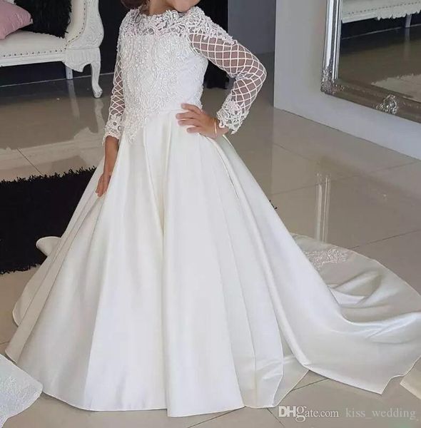 

elegant a line bridal party gowns flower girls dresses for wedding lace fluffy kids pageant first communion wear, White;blue