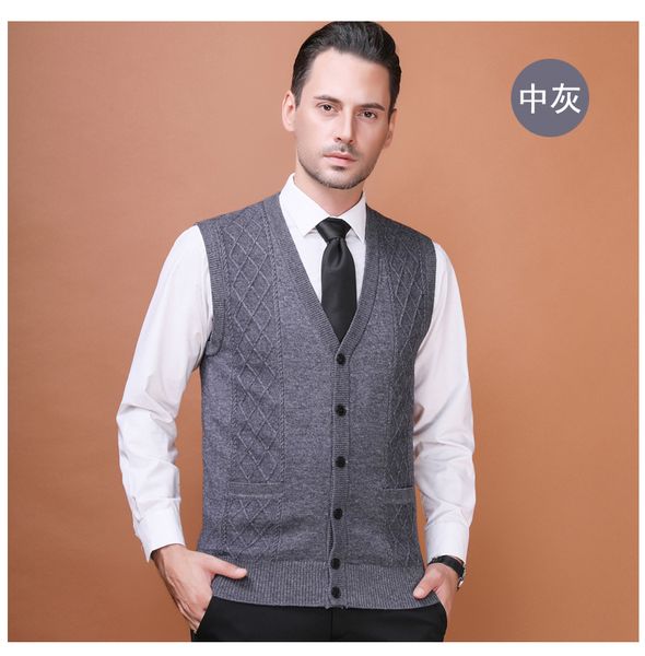 

new arrival mens cashmere sweater cardigan male casual v-neck argyle pattern knit vest sleeveless man office plaid wool sweater, White;black