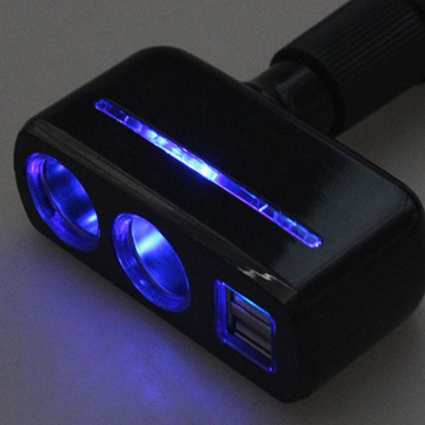 

universal 3.1a 2 way 80w 2 usb charger supply + double sockets car cigarette lighter extender splitter auto accessories