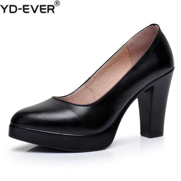 

genuine leather shoes women pointed toe pumps sapato feminino high heels shallow fashion black work shoe plus size 33-43