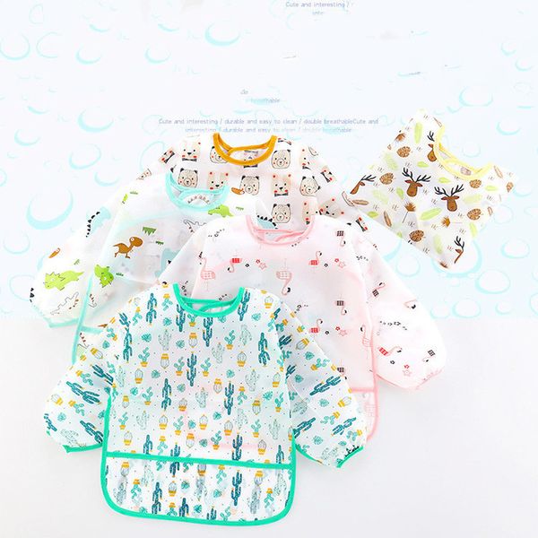

infant toddler baby smock feeding accessories waterproof cartoon long sleeved bib burp cloths kids