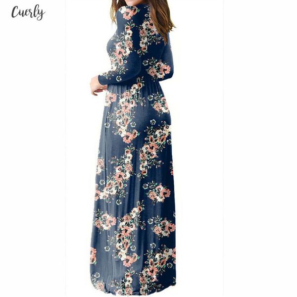 

femme summer floral printed a line dress women long sleeve twill maxi long dresses female boho beach sundress pockets plus size gv083, Black;gray
