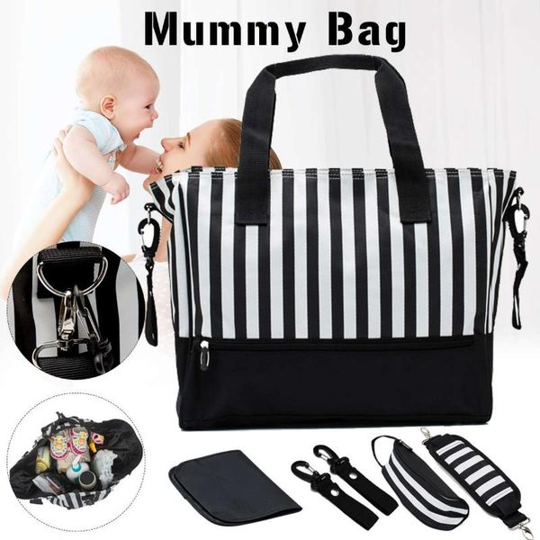

5pcs/set baby nappy tote bag diaper bag large capacy striped mummy maternity bags travel nursing stroller for baby care