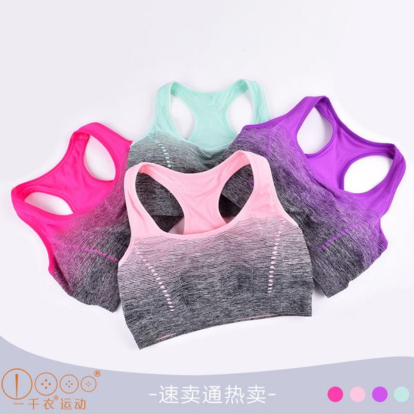 

one thousand clothing new style sports underwear yoga gradient color sports brassiere women's fitness non-steel ring underwear v, White;black