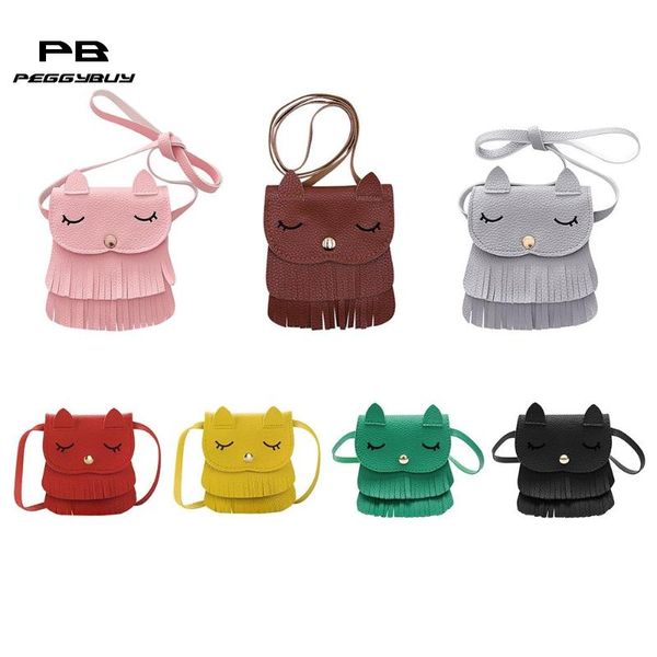 

children girl cute tassel small cat shoulder messenger bags mini coin purse