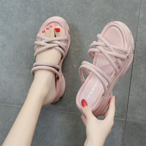 

flat shoes female ladies' slippers platform sneaker women home med pantofle slides 2020 soft scandals pu rubber, Black