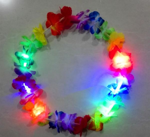 Incandescente LED Light Up Hawaii Luau Party Flower Lei Collana in maschera Hula Ghirlanda Ghirlanda Decorazioni per matrimoni Forniture per feste SN2810