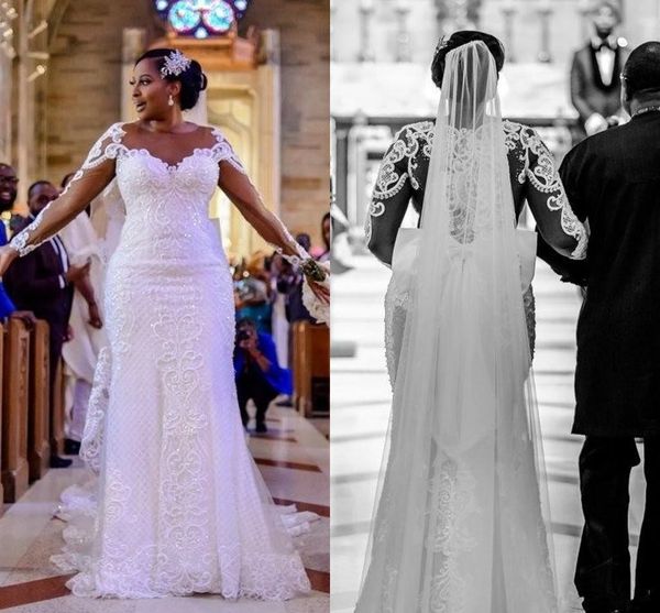 Plus Size Mermaid Wedding Dresses With Long Sleeve 2019 African