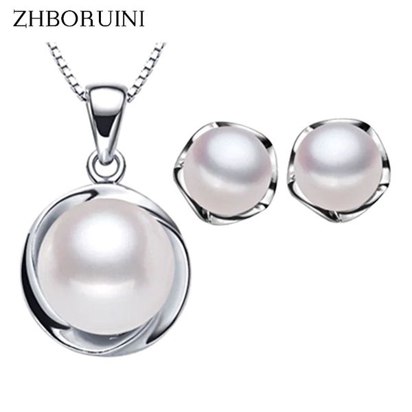 

zhboruini fashion pearl jewelry sets natural freshwater pearl necklace earrings 925 sterling silver jewelry set for women gift, Black