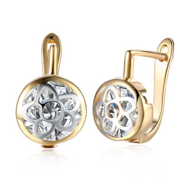 

hemiston round pattern hollow zircon earring, yellow gold color european romantic jewelry gift for women tf style, Golden;silver