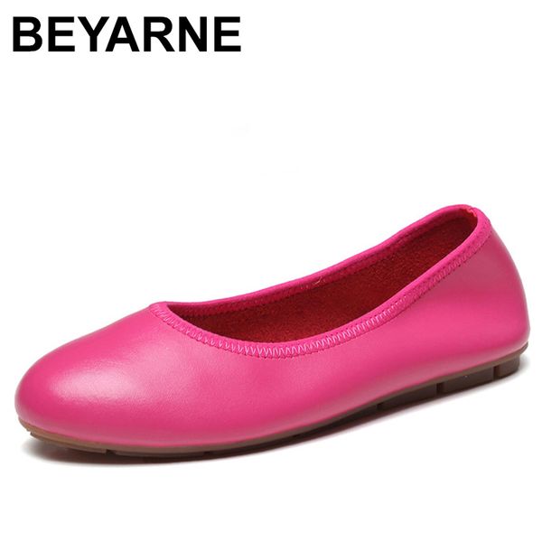 

beyarne genuine leather ballet flats shoes casual shallow slip on ladies shoes solid cow leather ballerina flat boat woman, Black