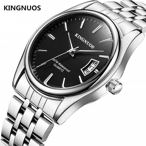 

full stainless steel men watch fashion male date calendar clock sports watchband waterproof man quartz wrist watches kingnuos, Slivery;brown