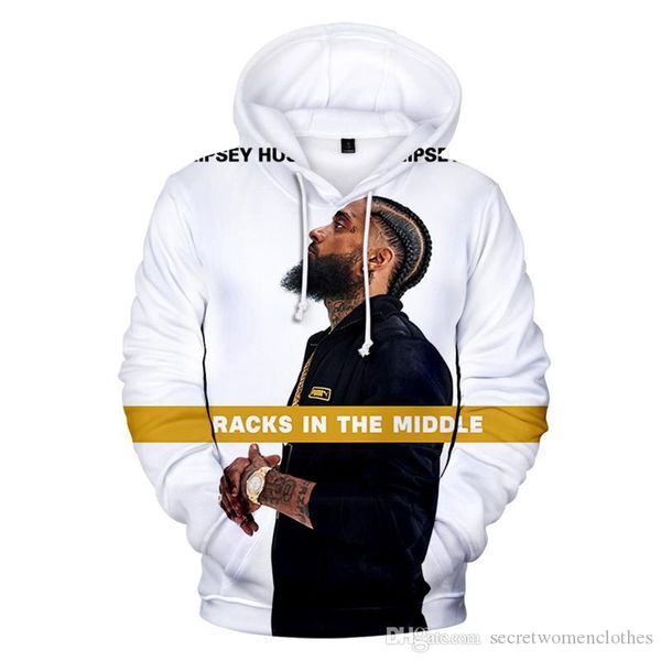 

nipsey hussle mens конструктора толстовки зимы с длинным рукавом с капюшоном мужские толстые фуфайки мода 3d printed мужской одежды, Black
