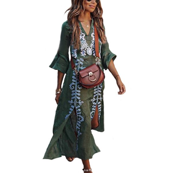 

beach dresses for women bikini cover beachwear summer dress skirt tunic on the new long sleeve print neck horn spandex, Blue;gray