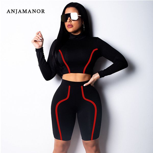 

anjamanor womens two piece sets 2019 spring outfits for women tracksuit crop and biker shorts 2 piece clubwear d53-aa52, White