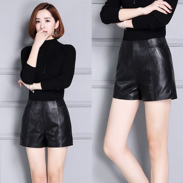 

2019 autumn and winter sheepskin slim shorts k48, White;black