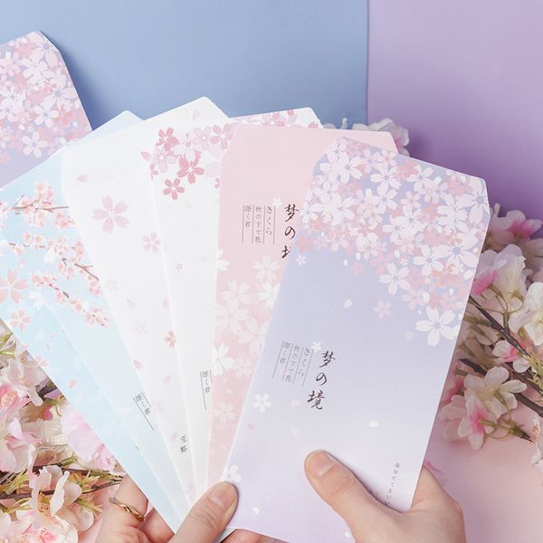 

6pcs/set cherry blossoms pink sakura series paper envelope letter stationary wedding gift invitation supply