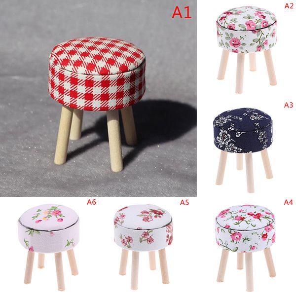 

1/12 scale dollhouse miniature furniture round floral stool chair acc for dolls house decor kids children pretend play toy