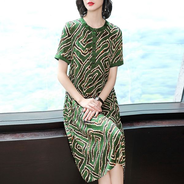 

vestidos silk dress 2019 summer new print loose retro short-sleeved vestidos large size l-4xl elegant party dress, Black;gray