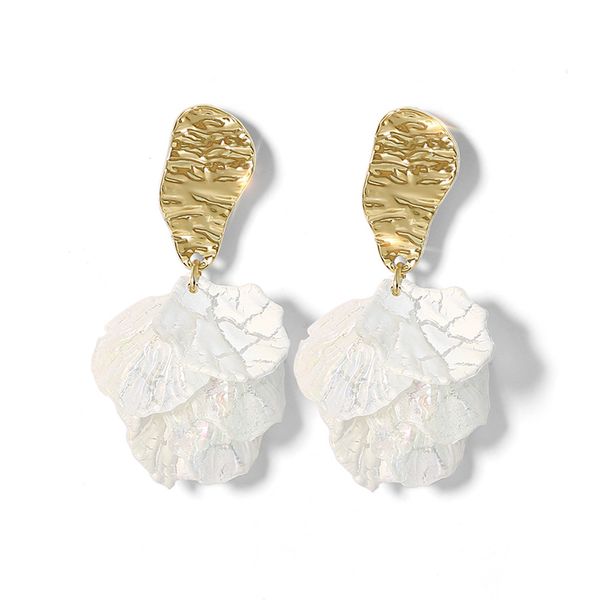 

fashion white shell crack flower petal drop earrings for women cute sweet irregular earrings jewelry gift, Silver
