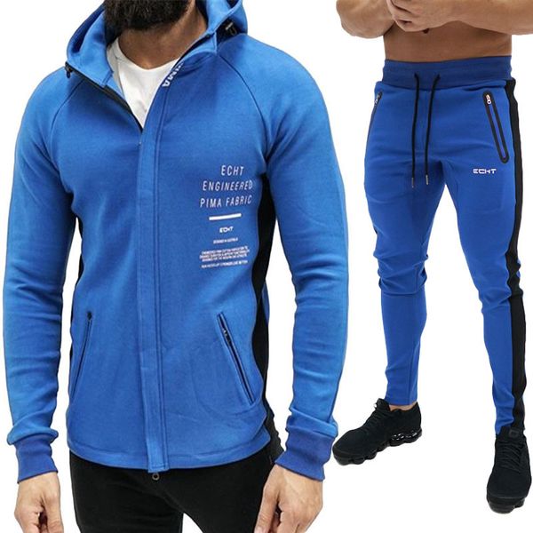 

autumn men sportswear tracksuit letter printed zip up hooded jacket sweatshirt+pant running jogger casual fitness outfit set, Black;blue