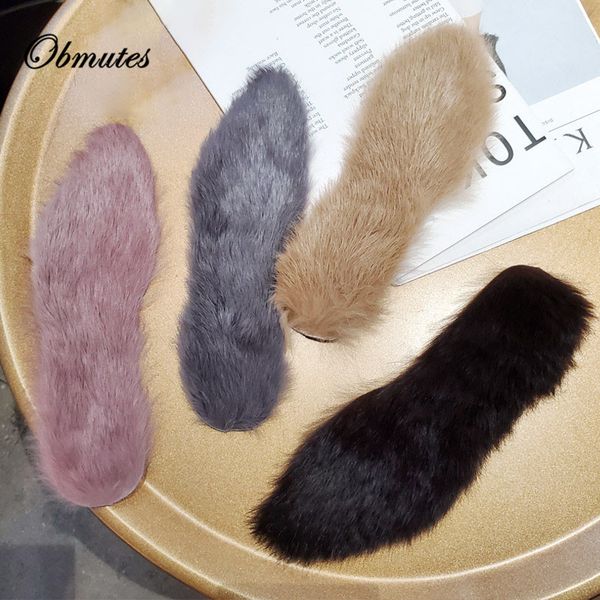 

a pair fur insoles female winter plus velvet thick warm pointed high heel pad fur one leather insole insole, Black