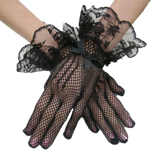 

fashion women evening party prom driving costume lace print gloves pretty mesh bride gloves, Blue;gray