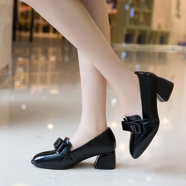 

dress shoes plus size ladies high heels women woman pumps square-headed round-buttoned retro high-heeled, Black