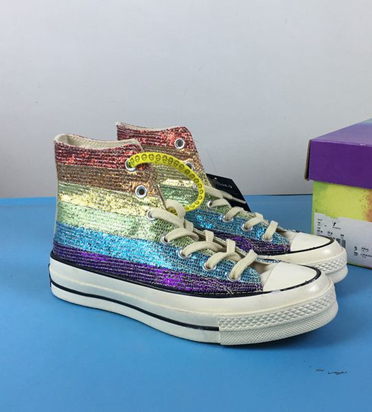 

rainbow colorful new gold women sneakers high canvas board casual shoes with box size 36-40