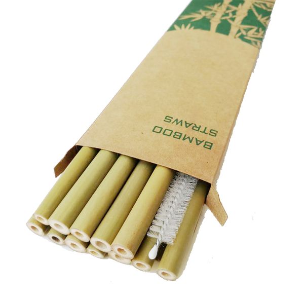 

10pcs drinking straws natural bamboo straws reusable eco friendly party recyclable coffee cocktail simply kitchen + clean brush