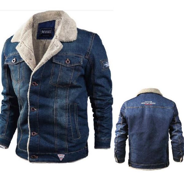 

winter mens denim jacket fur collar warm thick male jeans coats plus velvet mens bomber jackets outwear denim coat, Black;brown