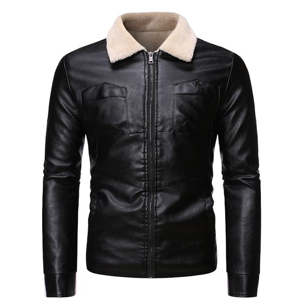 

isurvivor 2019 men winter autumn thick pu fake leather jackets coats male casual fashion slim fit fleece zipper jackets hombre, Black;brown