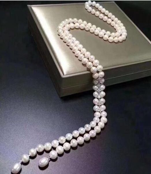 

>>>> noble jewelry 9-10mm freshwater white pearl necklace, Silver