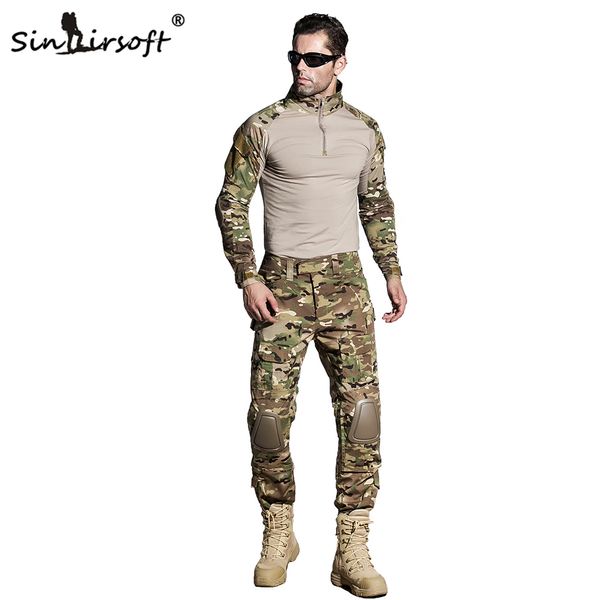 

sin tactical g3 bdu camouflage combat uniform shirt pants with knee pads multicam hunting camo clothes