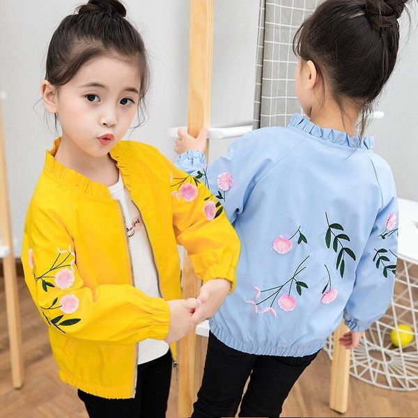 

девушки пальто 2020 весна и осень детская пальто повседневный вышитые куртки 2-12 лет девочки пальто девочки верхняя одежда пальто, Blue;gray