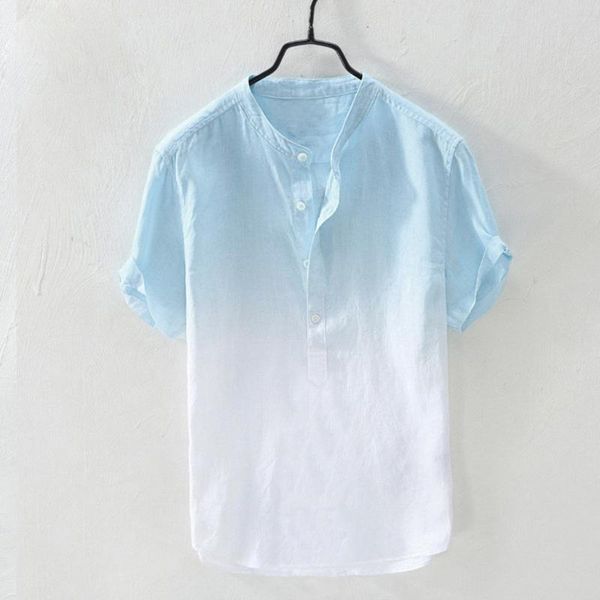 

men's shirts camisa gradient loose cool thin shirt summer hawaii style breathable hanging dyed gradient cotton shirt g3, White;black
