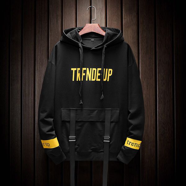 

men's loose oversize hooded casual tooling work jacket coat japanese hip hop big pocket hoodies sweatshirts pullovers streetwear, Black