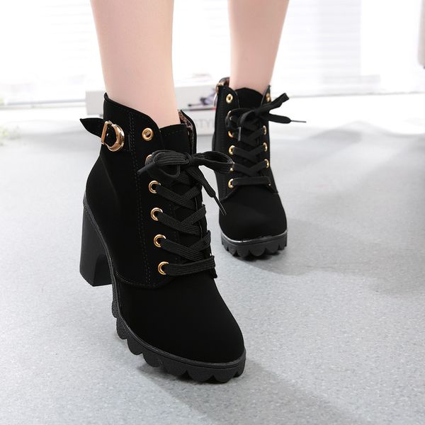 

sagace 2018 new autumn winter women boots solid lace-up european ladies shoes pu leather fashion boots oc12, Black