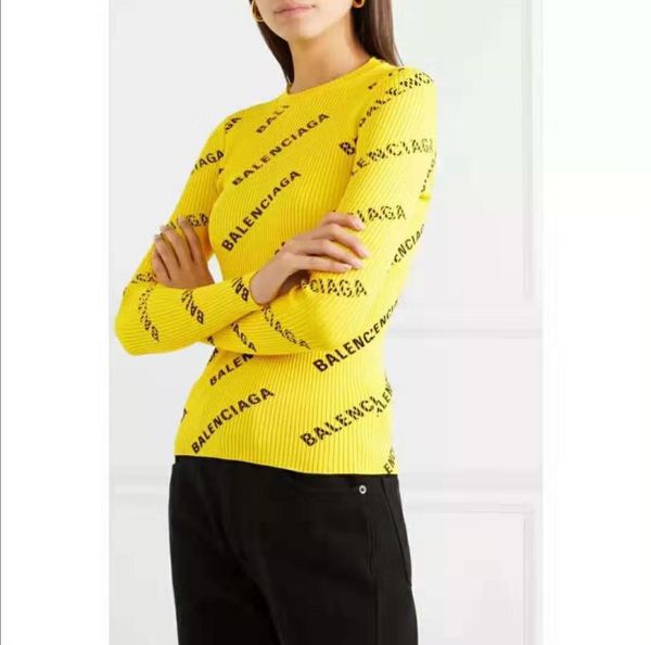 

1209 2020 весна круглый вырез обычная с длинным рукавом бренд же стиль свитер мода свитер желтый пуловер панелями цянь, White;black