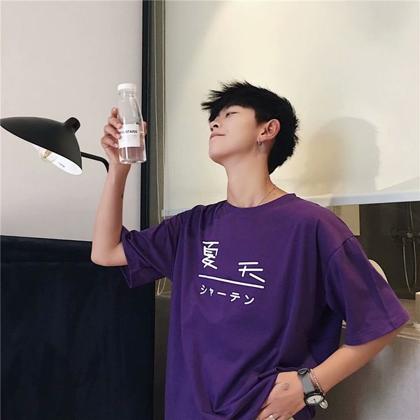 

t shirt men summer casual cotton men's short-sleeved t-shirt new purple summer cotton t-shirt vintage loose clothes, White;black