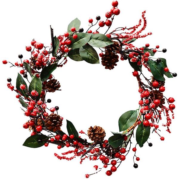 

2019 new fashion red berry christmas wreath hanging door garland artificial flower xmas ornaments home party decorations