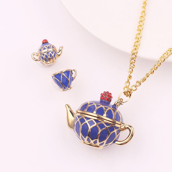 

hand painted teapot pendant long chain necklace enamel fashion choker jewelry bijoux femme bijuteria accessories gifts for women, Silver