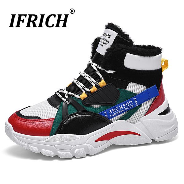 

new trendy men warm causal shoes winter non slip snow boots men comfortable boots high mens ankle with fur size 39-44, Black