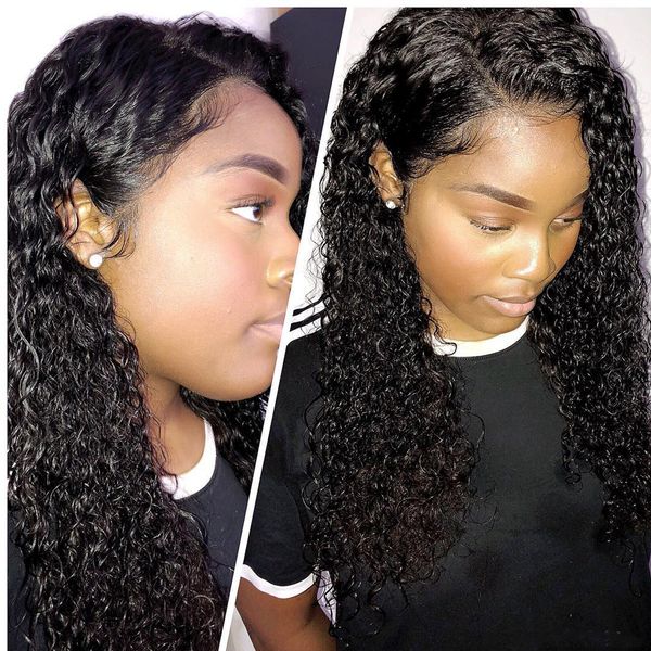 

peruvian curly hd deep part brazilian virgin hair lace front wig pre plucked 360 frontal wigs 130% density bleached knots diva1, Black;brown
