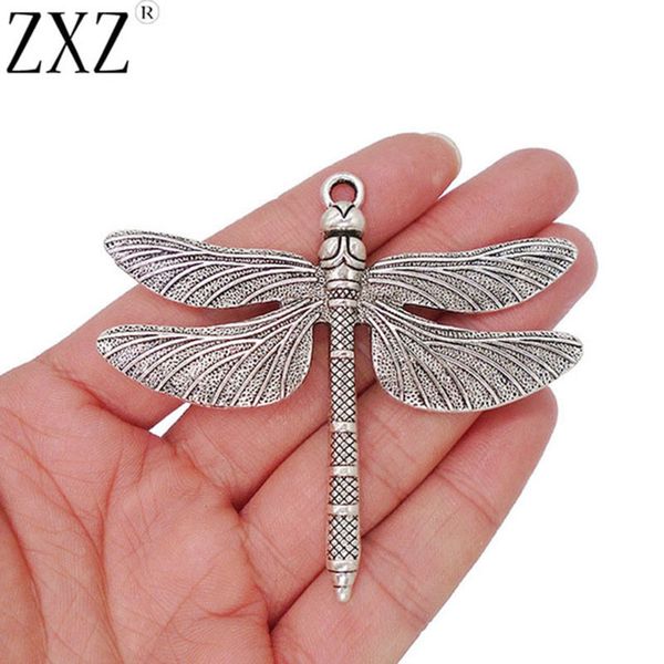 

zxz 5pcs antique silver large dragonfly charms pendants for jewelry making findings 71x63mm
